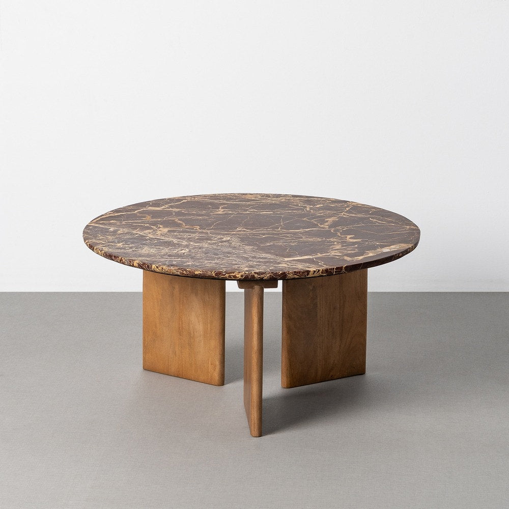 Burgundy Natural Stone & Wood Coffee Table 80x80x40 cm