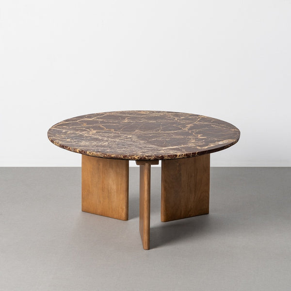 Burgundy Natural Stone & Wood Coffee Table 80x80x40 cm