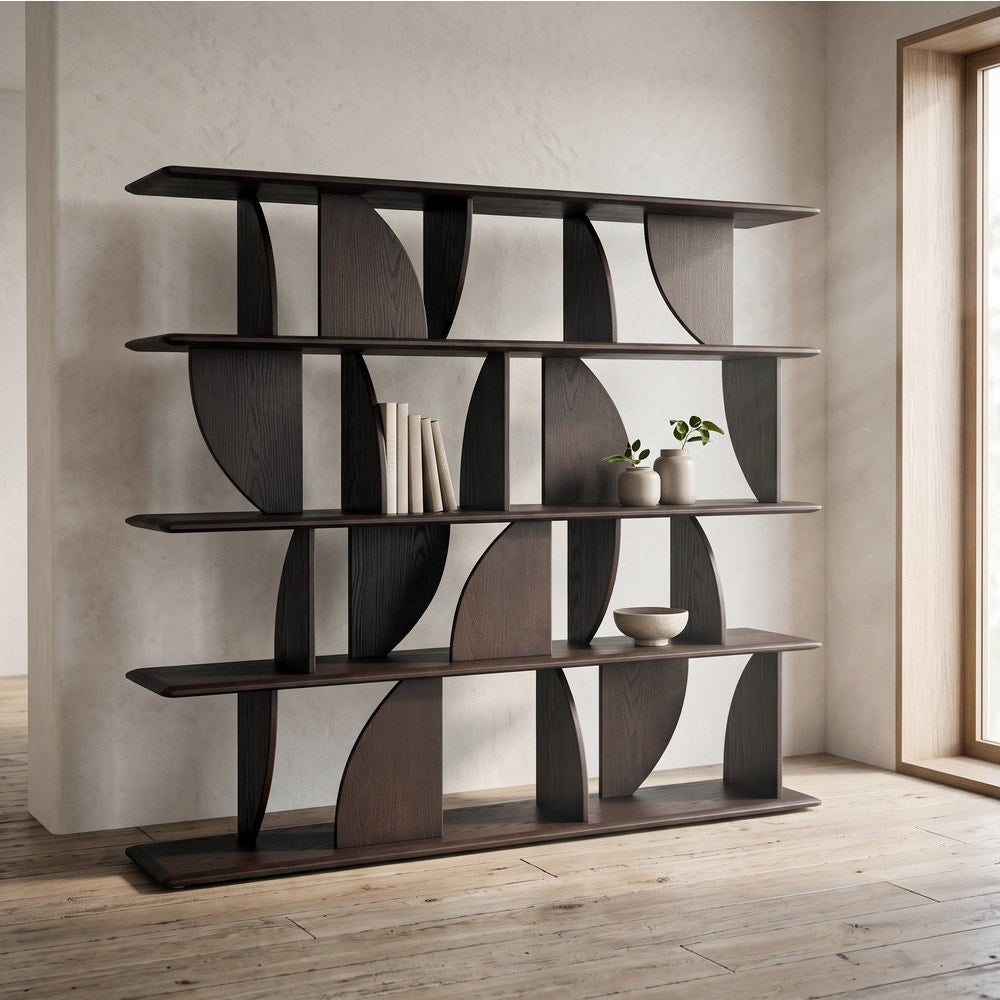 Brown Rubberwood Shelving Unit 180x38x161 cm