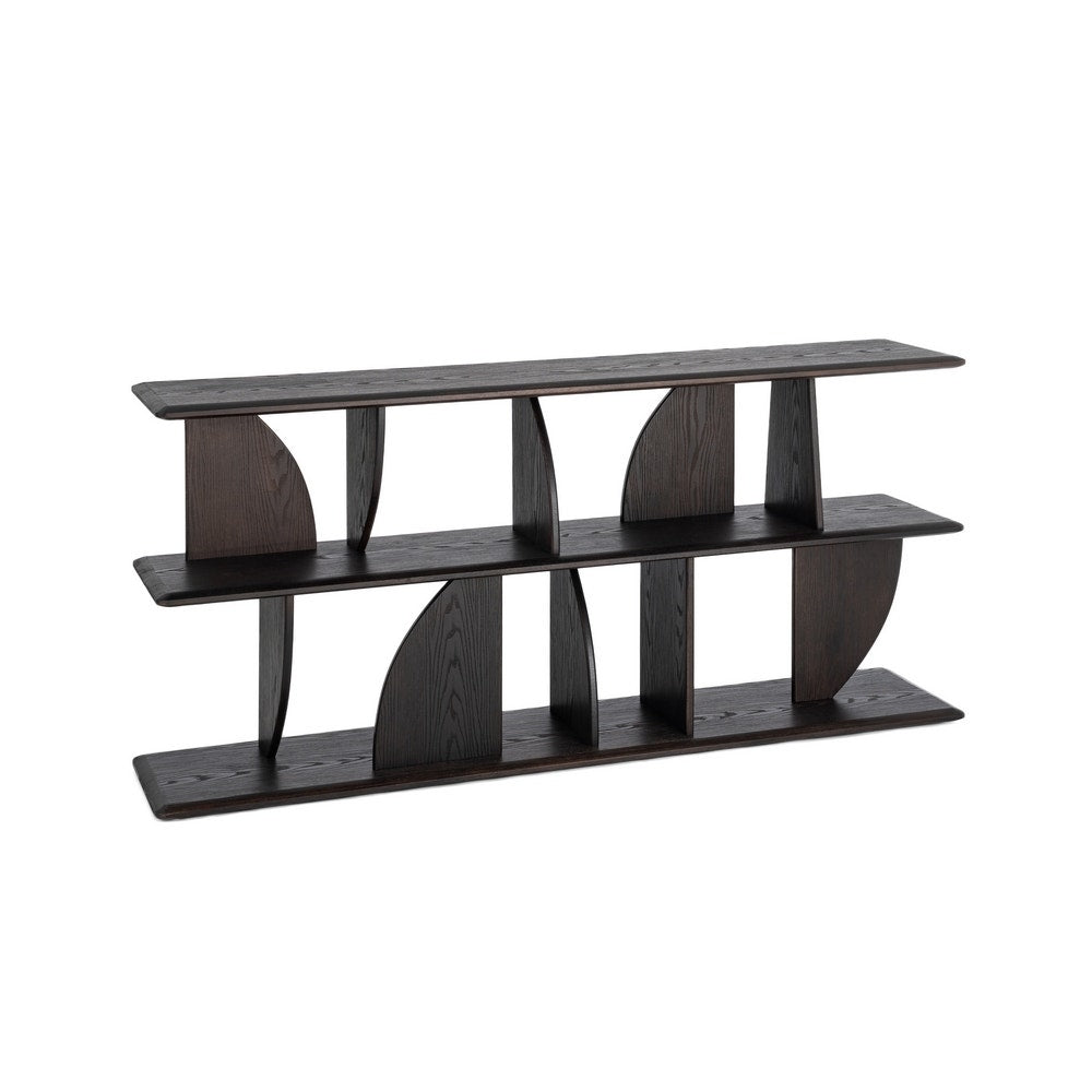 Brown Rubberwood Shelving Unit 180x38x83 cm