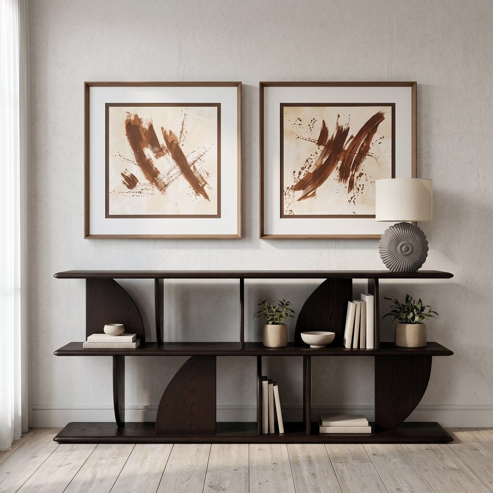 Brown Rubberwood Shelving Unit 180x38x83 cm