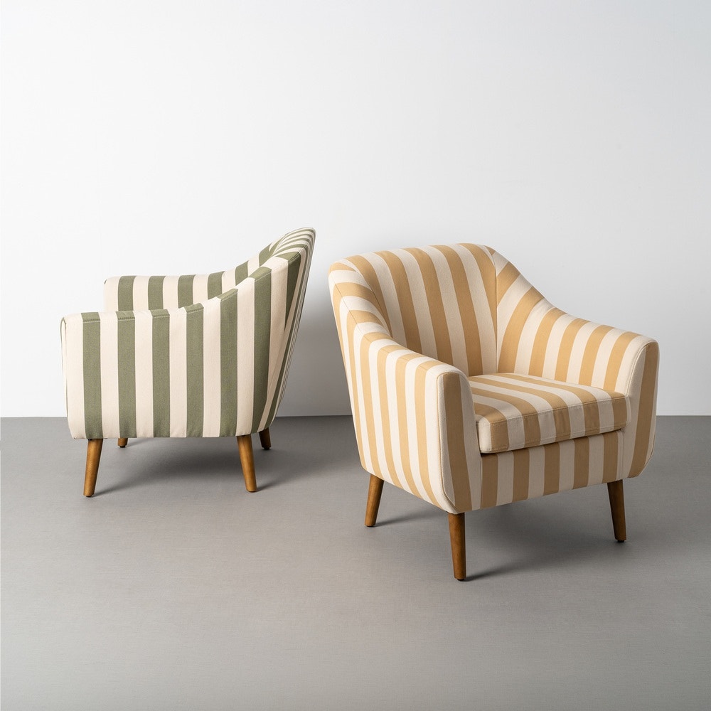 Striped Honey Rubberwood Armchair - detail