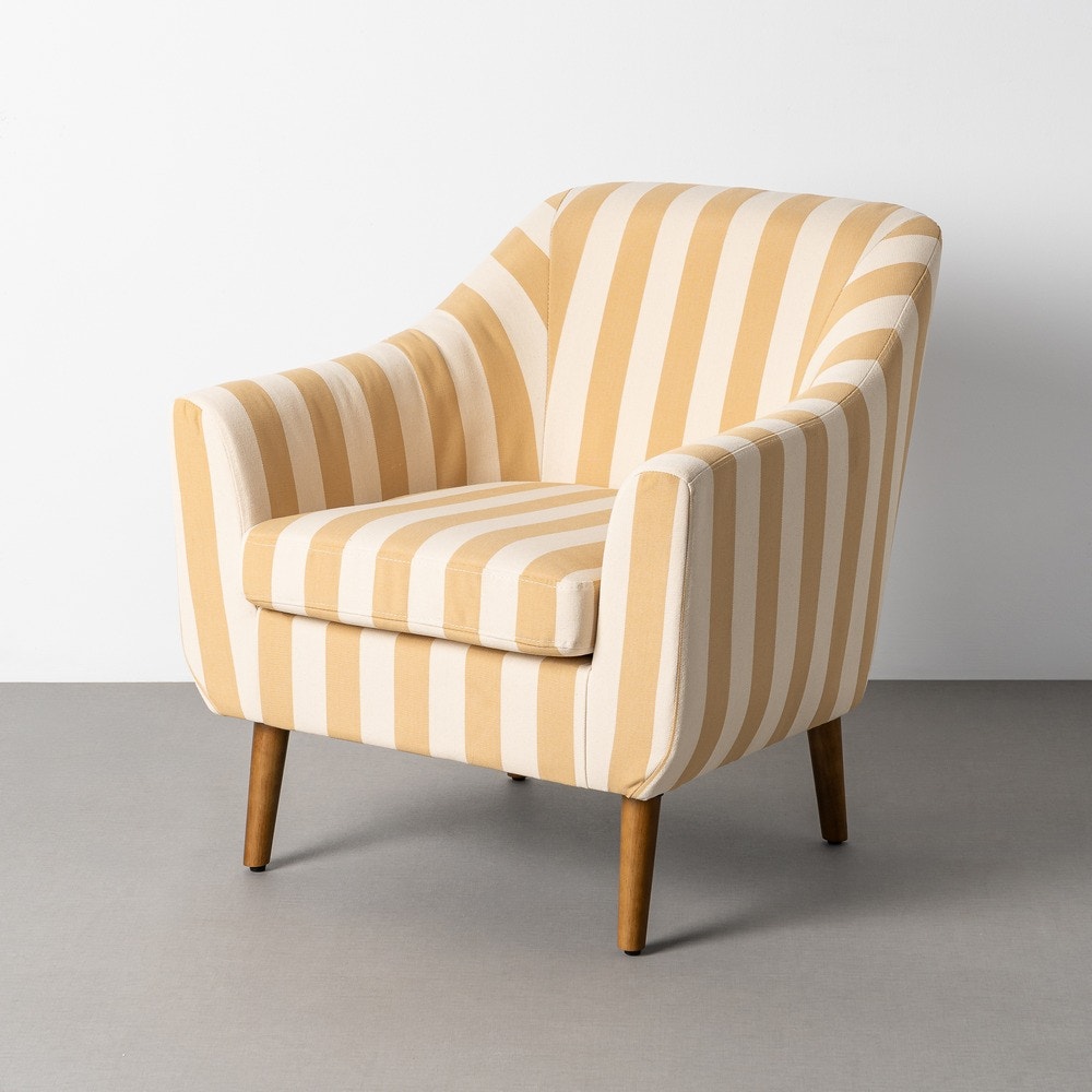 Striped Honey Rubberwood Armchair - front