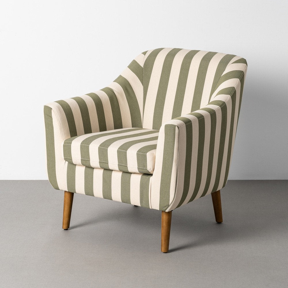 Striped Green Rubberwood Armchair - front
