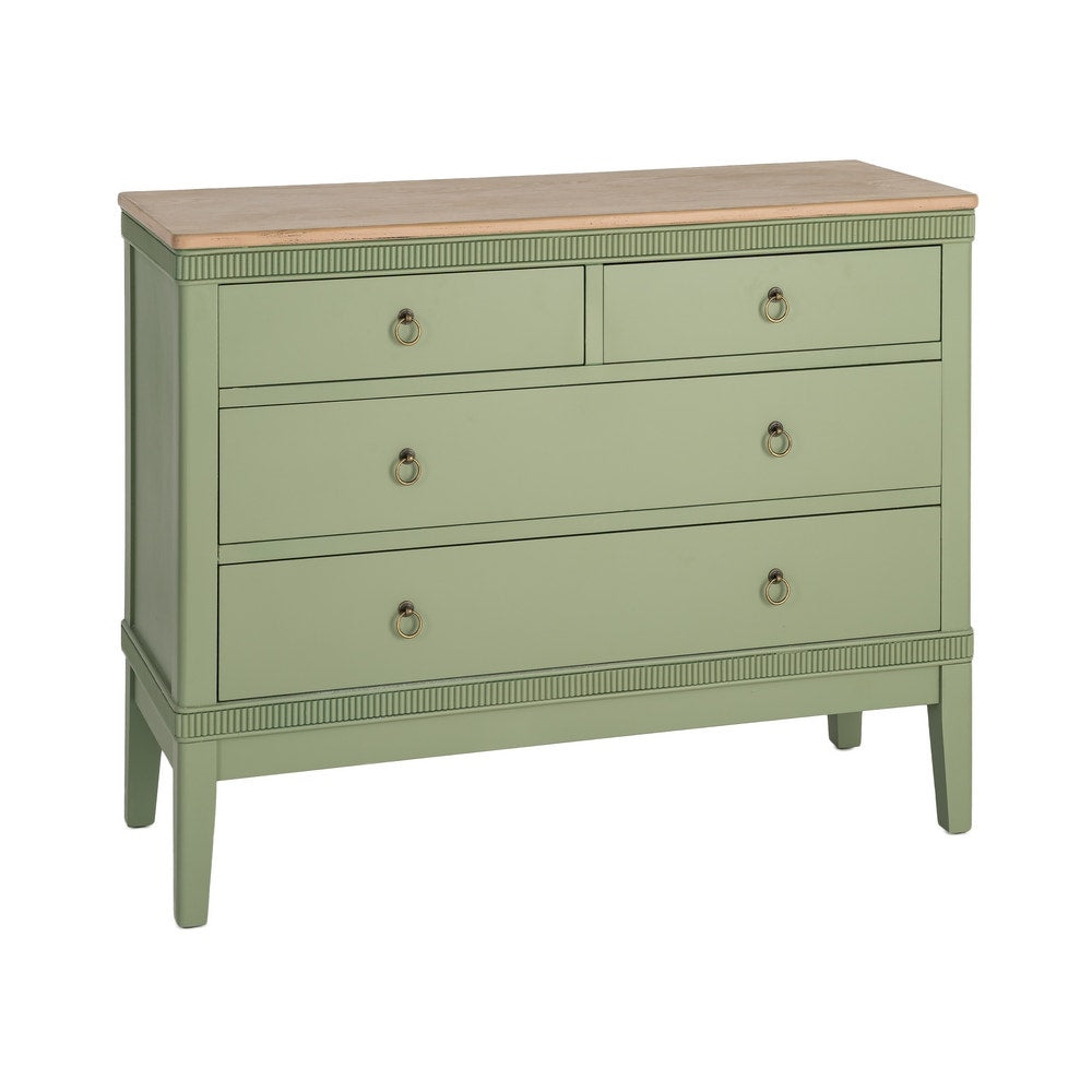 Natural-Green Wood Chest of Drawers - open drawers