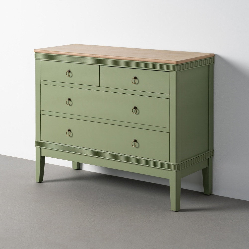 Natural-Green Wood Chest of Drawers - front