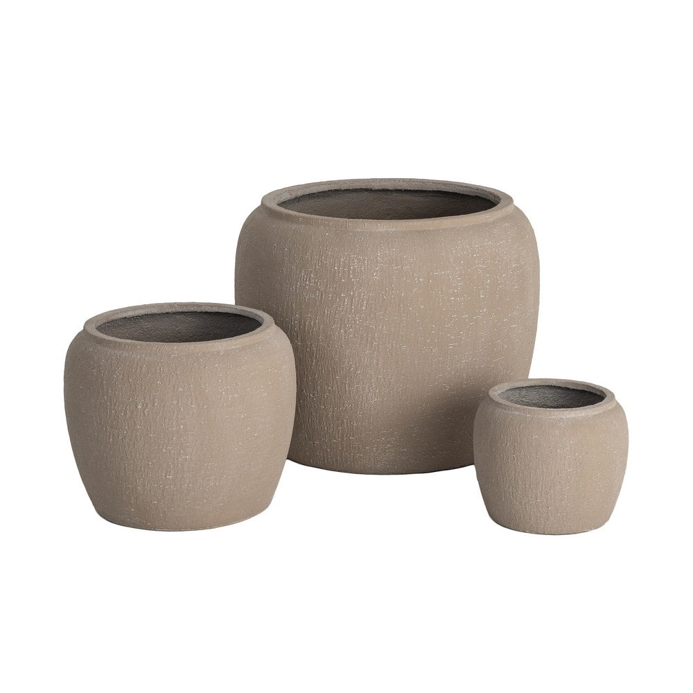 Set of 3 Taupe Fibre Cement Planters - in setting