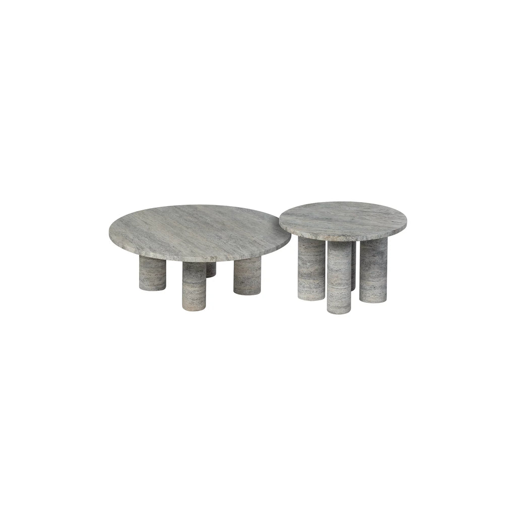 Side Table -VOLOS- Travertine Silver Size S Round