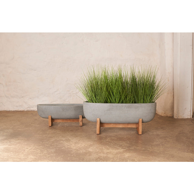 Pot Cement Rustic W/Wooden Legs S/2 75x24x21,64x19x15
