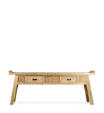 CARVED TEAK 2 DRAWERS CONSOLE TABLE