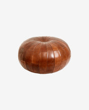 Load image into Gallery viewer, RUGBY LEATHER POUF, ROUND, ANTIQUE BROWN