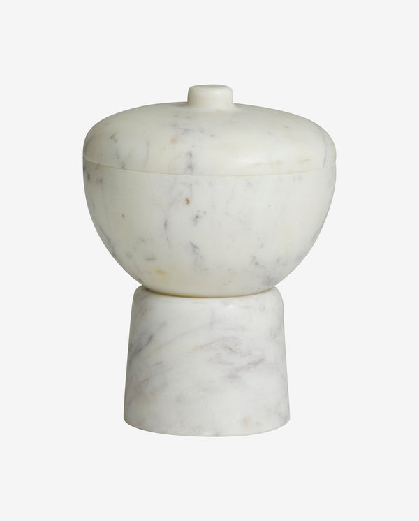 KALI STORAGE BOWL W/LID, WHITE MARBLE