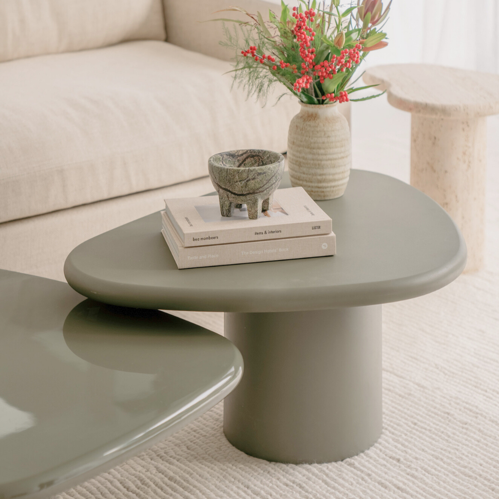 Coffee table Tille W90 cm x D60 cm x H38 cm - Shining - Burnt olive -- Round edge - StoneSkin