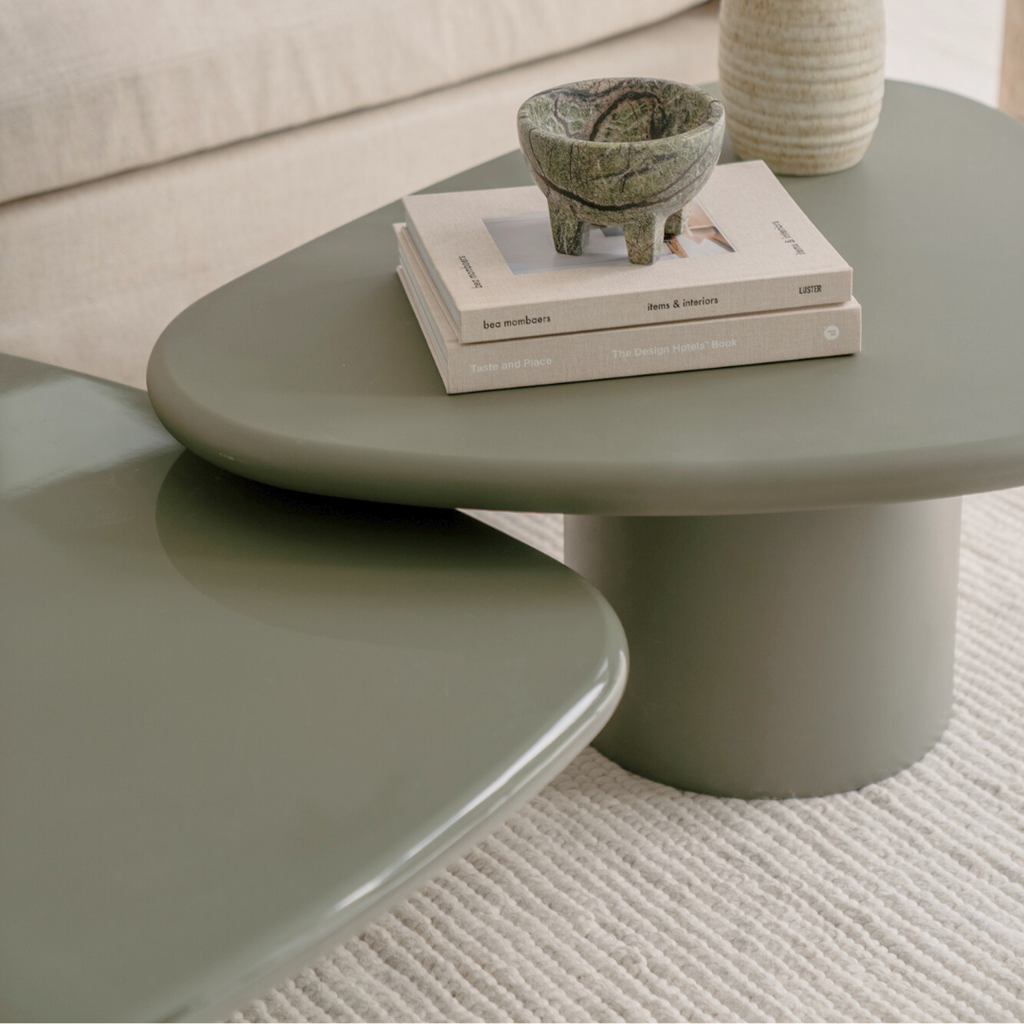 Coffee table Tille W90 cm x D60 cm x H38 cm - Shining - Burnt olive -- Round edge - StoneSkin