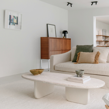 Load image into Gallery viewer, Coffee table Ido W165 D60 H38 - Latte Microskin base - White sandstone unfilled no microskin top - Double round edge
