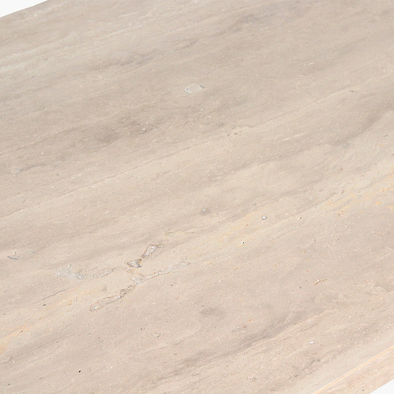 Travertine coffee table natural wood base rectangular