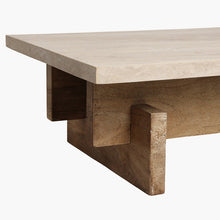 Cargar imagen en el visor de la galería, Travertine coffee table natural wood base rectangular