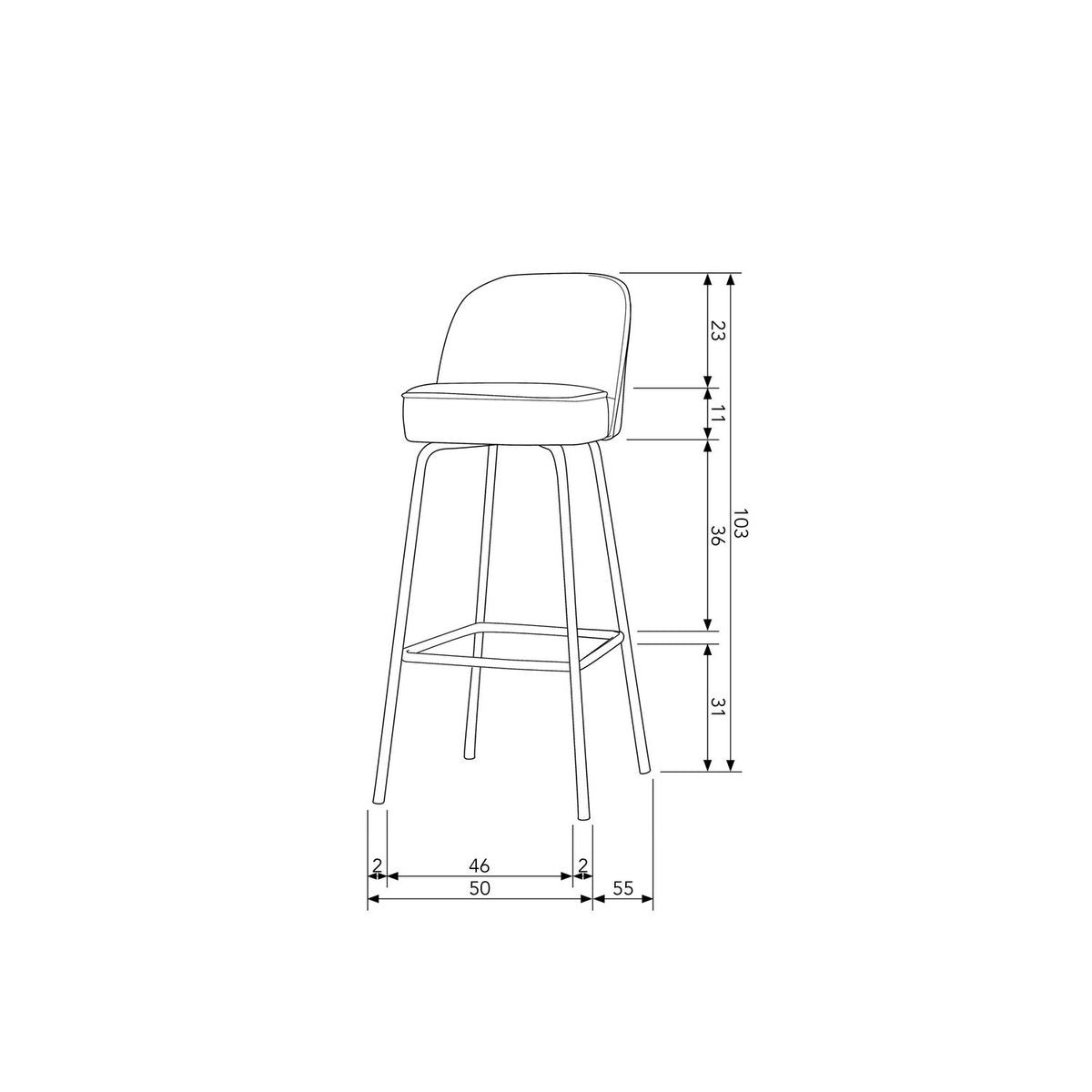 VOGUE BARSTOOL 80CM VELVET KHAKI