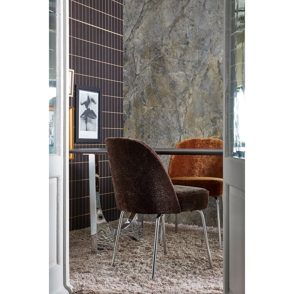 VOGUE DINING CHAIR 3D CHENILLE DARK BROWN CHROME LEG