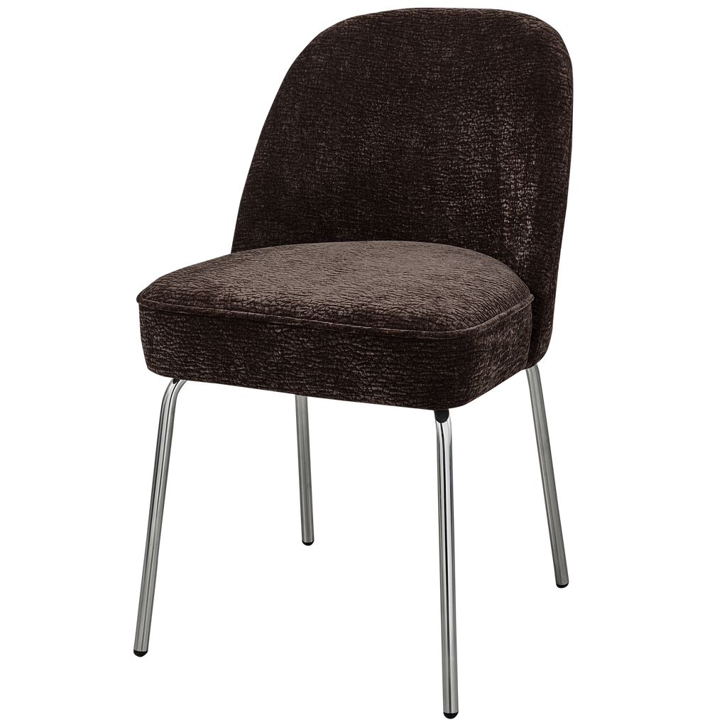 VOGUE DINING CHAIR 3D CHENILLE DARK BROWN CHROME LEG