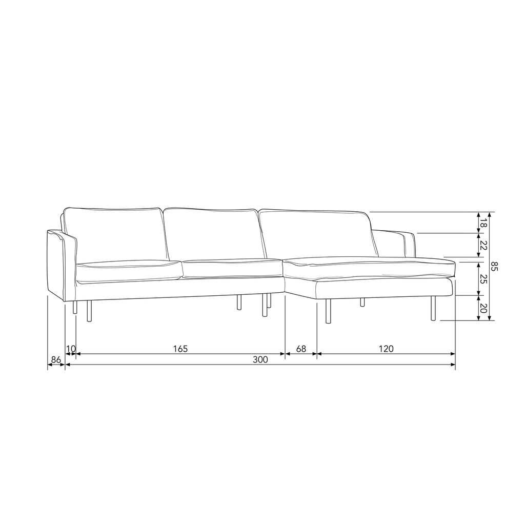 RODEO CHAISE LONGUE RIGHT STRUCTURE VELVET MOUNTAIN
