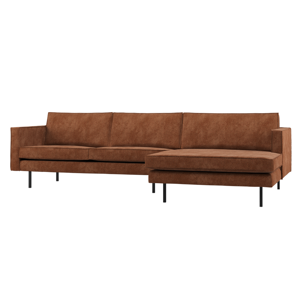 RODEO CHAISE LONGUE SOFA RIGHT RIBSTOF RUST BROWN