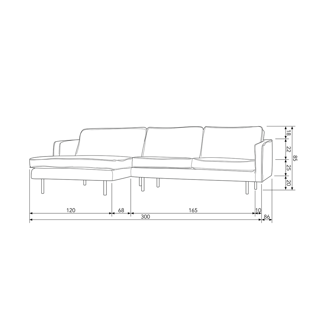 RODEO CHAISE LONGUE LEFT VELVET KHAKI