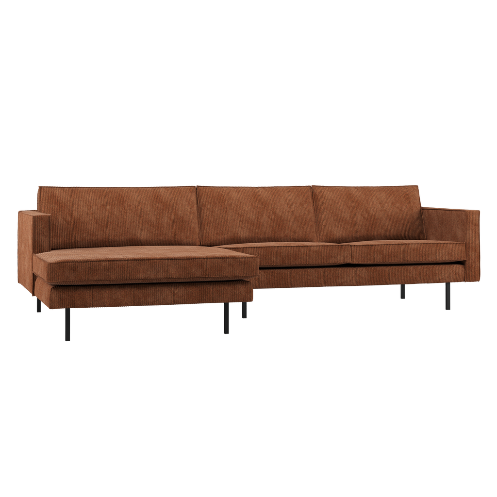 RODEO CHAISE LONGUE SOFA LEFT RIBSTOF RUST BROWN