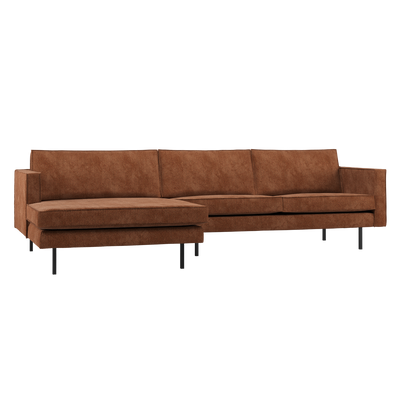 RODEO CHAISE LONGUE SOFA LEFT RIBSTOF RUST BROWN