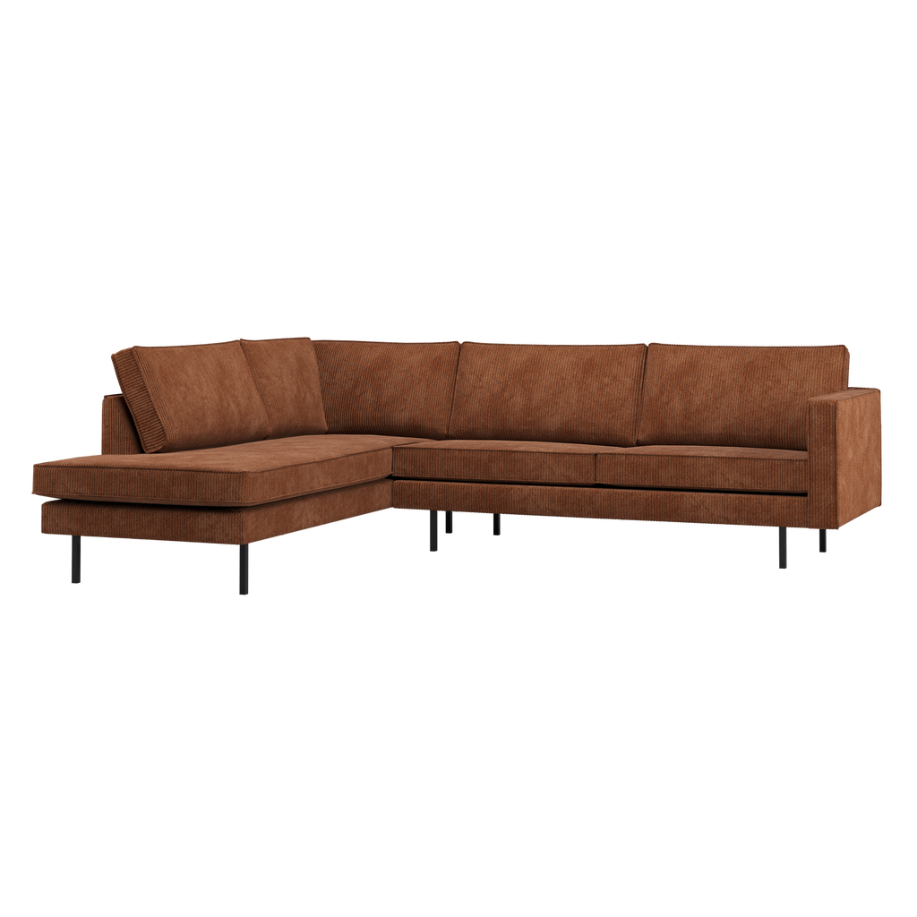RODEO CORNER SOFA LEFT RIB FABRIC RUST BROWN