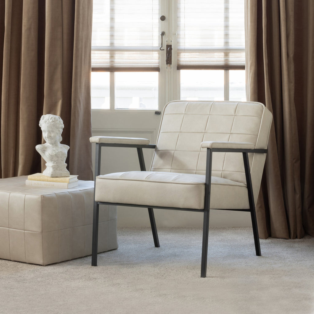 PATCHWORK POUF LEATHERLOOK NATURAL