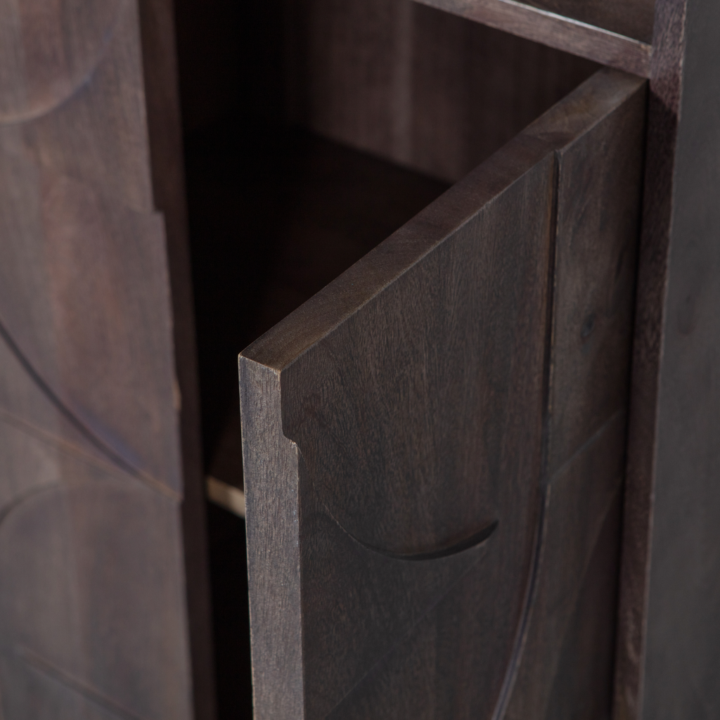DRAW 4-DOOR STORAGE CABINET OPEN COMPARTMENT MANGO WALNUT