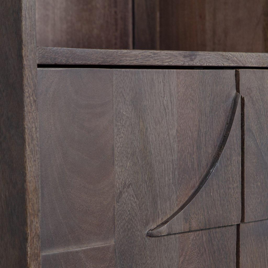 DRAW 4-DOOR STORAGE CABINET OPEN COMPARTMENT MANGO WALNUT