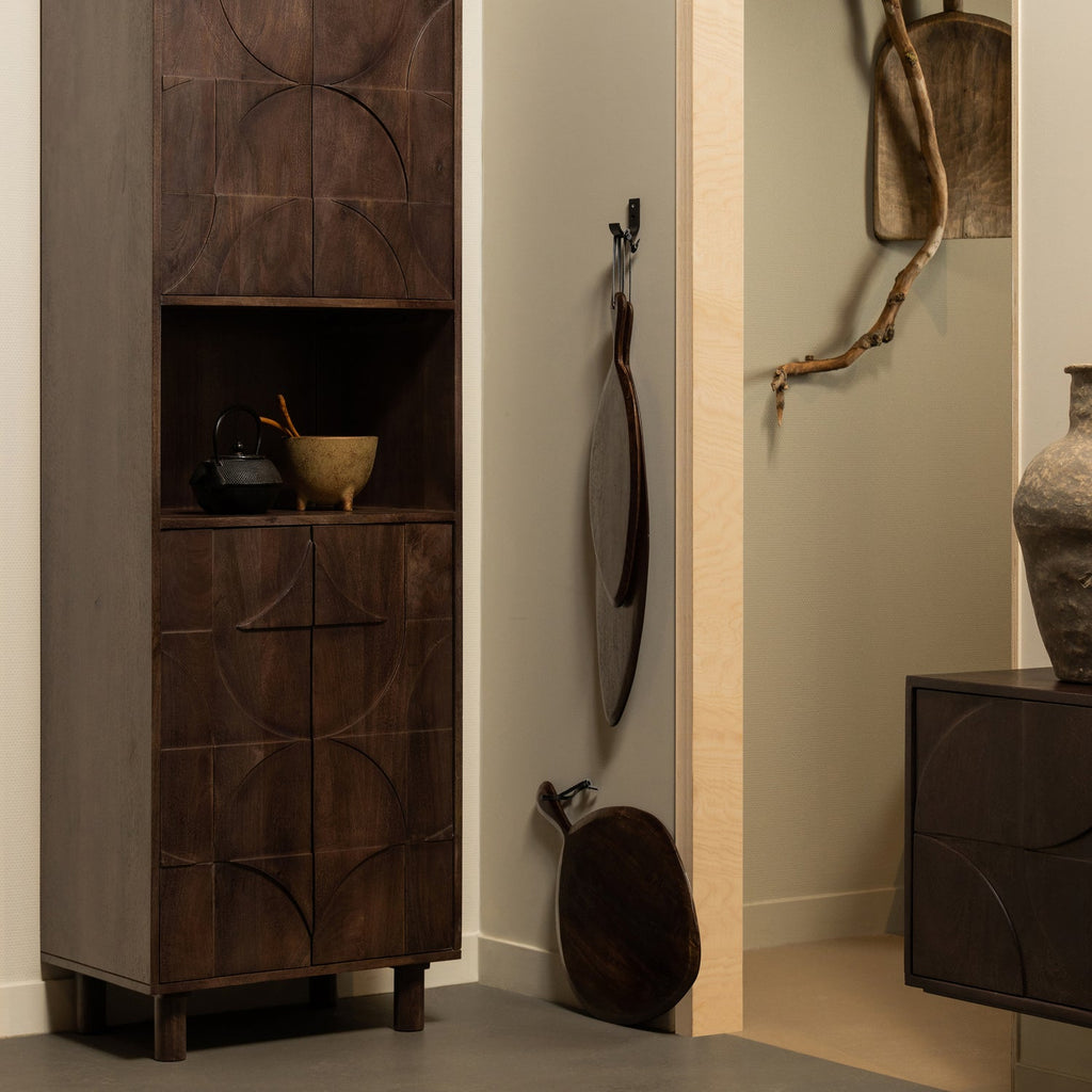 DRAW 4-DOOR STORAGE CABINET OPEN COMPARTMENT MANGO WALNUT