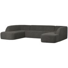Laden Sie das Bild in den Galerie-Viewer, SLOPING U-SHAPE SOFA GREY/BLACK MELANGE
