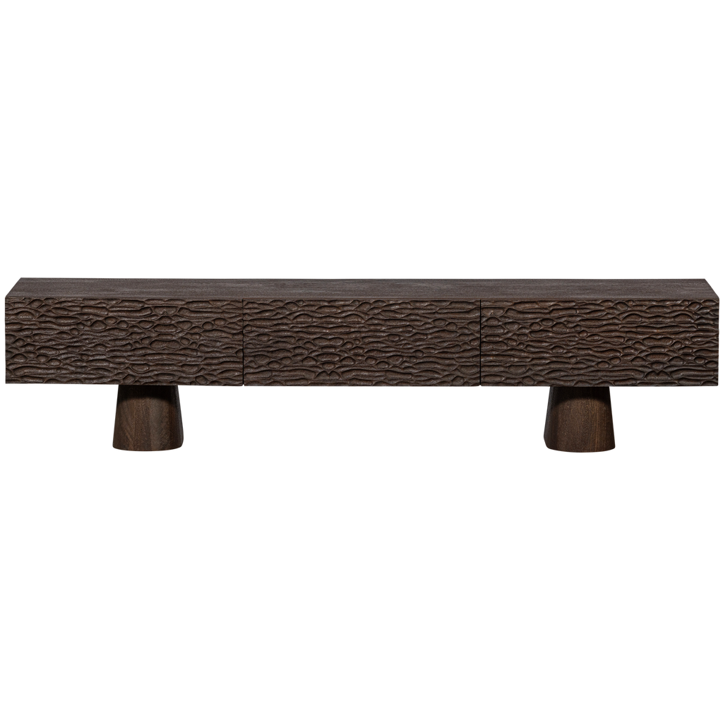CRUMBLE CARVED TV UNIT MANGO WOOD DARK BROWN