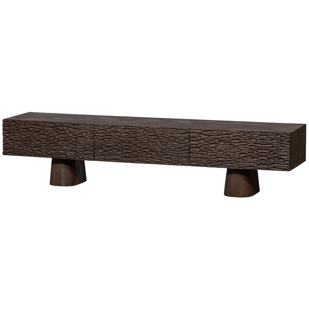 CRUMBLE CARVED TV UNIT MANGO WOOD DARK BROWN