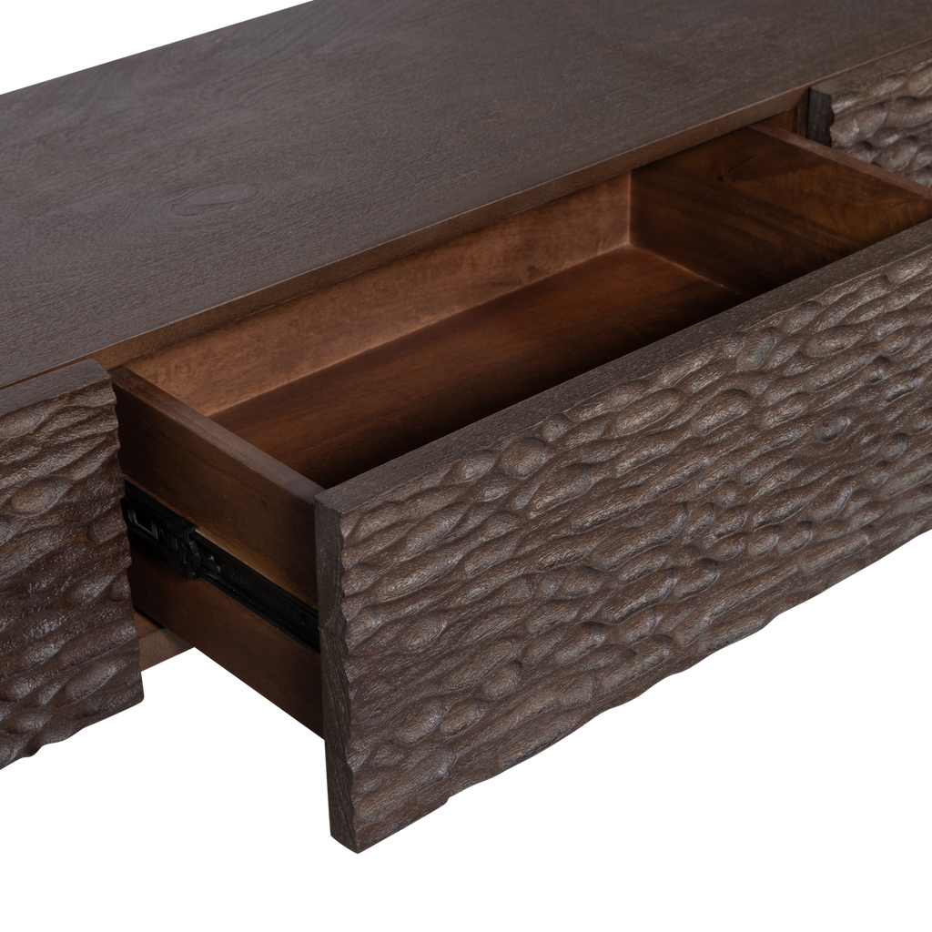 CRUMBLE CARVED TV UNIT MANGO WOOD DARK BROWN