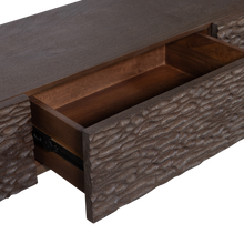 Laden Sie das Bild in den Galerie-Viewer, CRUMBLE CARVED TV UNIT MANGO WOOD DARK BROWN
