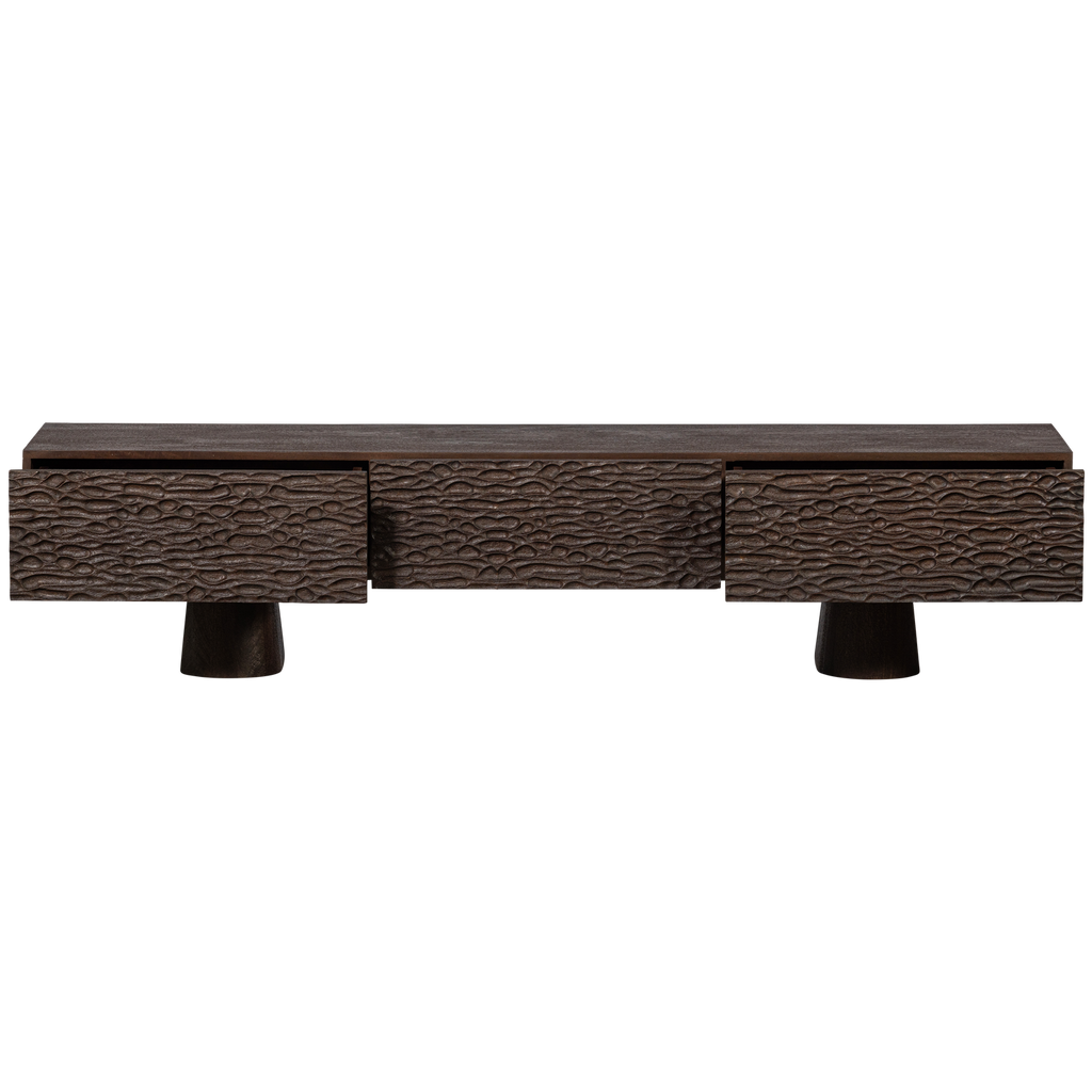 CRUMBLE CARVED TV UNIT MANGO WOOD DARK BROWN