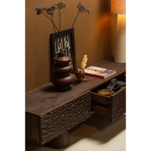 Laden Sie das Bild in den Galerie-Viewer, CRUMBLE CARVED TV UNIT MANGO WOOD DARK BROWN