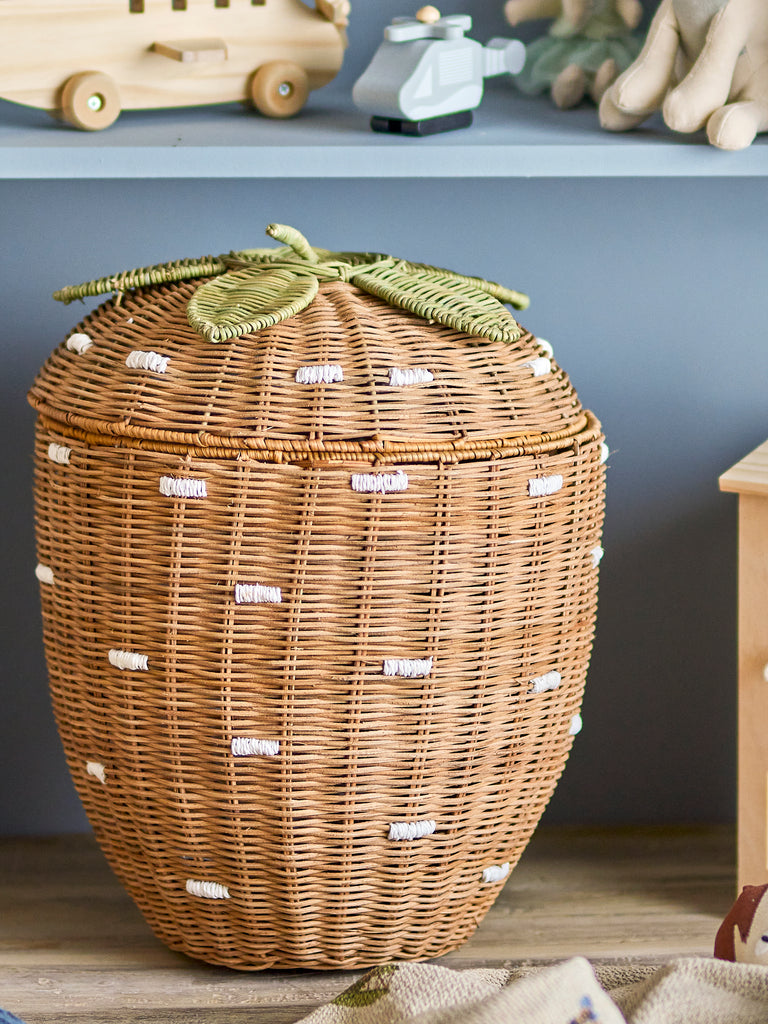 Pelino Basket w/Lid, Brown, Rattan
