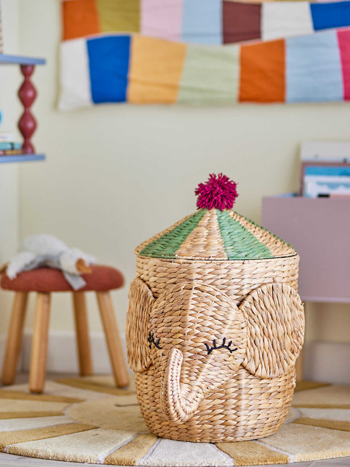 Bobo Basket w/Lid, Nature, Water Hyacinth