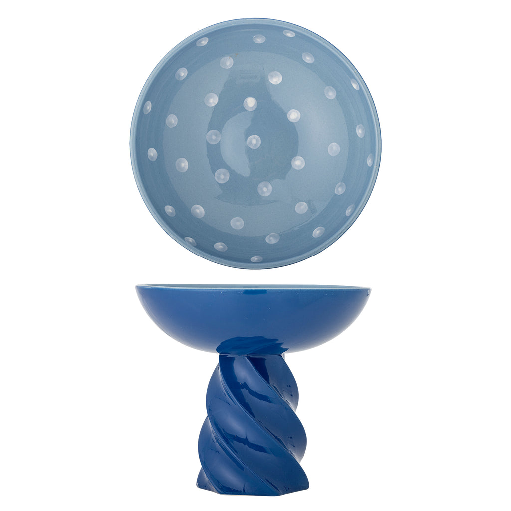 Riley Pedestal Bowl, Blue, Stoneware