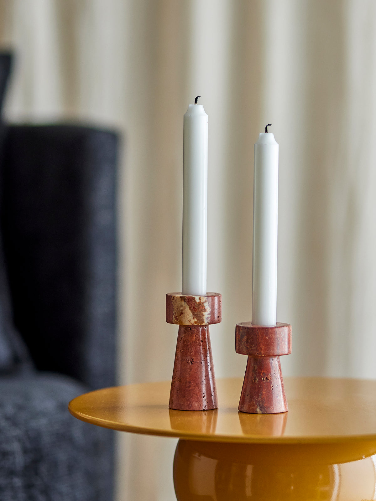Anneli Candle Holder, Rose, Travertine