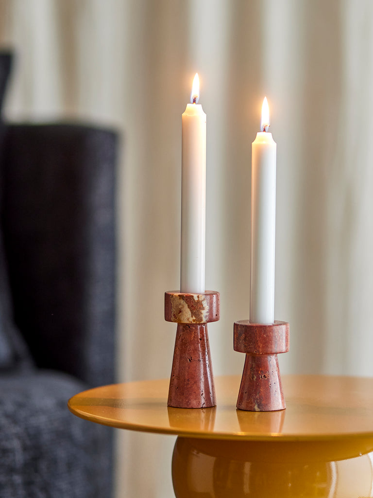 Anneli Candle Holder, Rose, Travertine