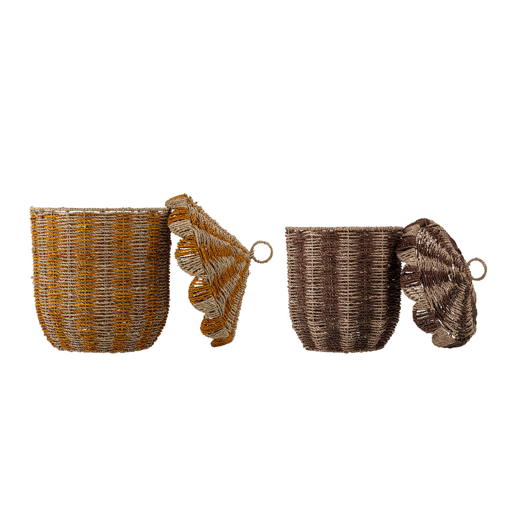 Cikkeline Basket w/Lid, Multi, Seagrass