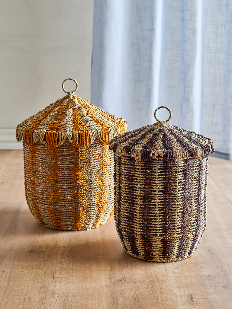 Cikkeline Basket w/Lid, Multi, Seagrass