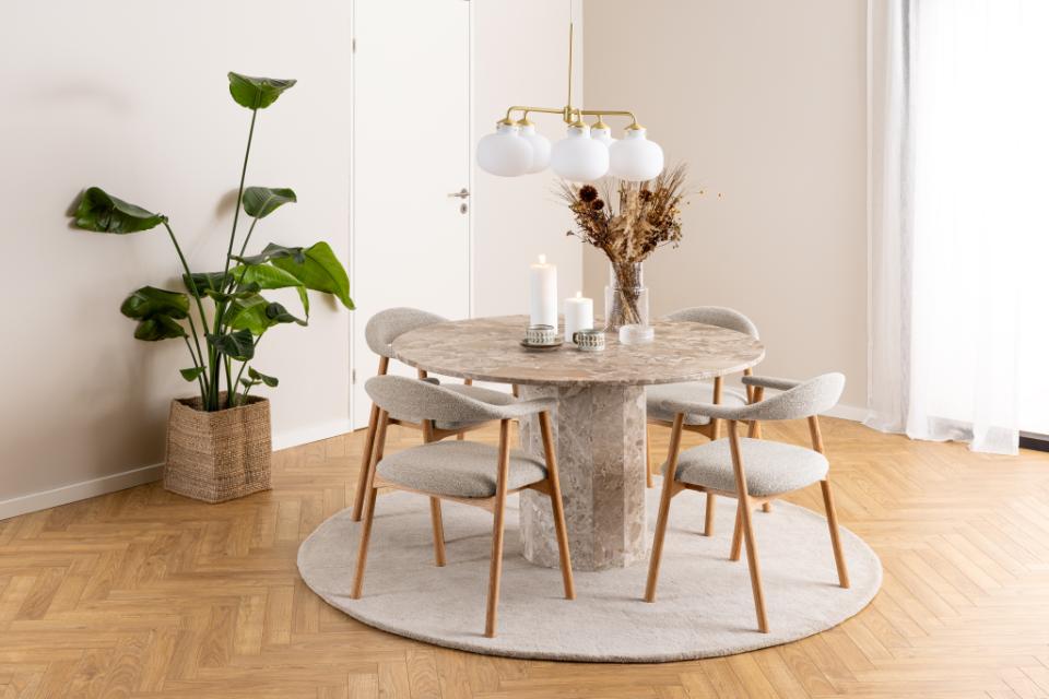 Round Dining Table Sofia-ø130x75-White-Travertine