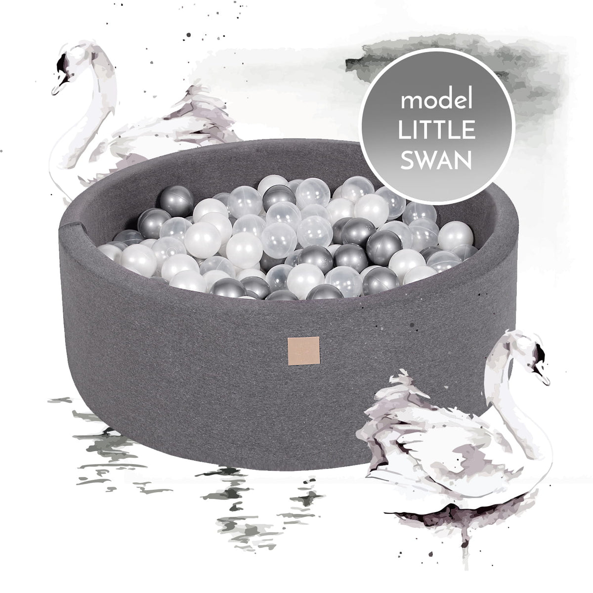 Baby Foam Round Ball Pit 90x30cm with 250 Balls 7cm Certified, Cotton, Dark Gray, Model Little Swan